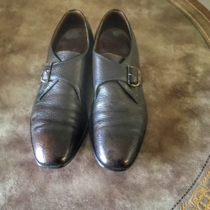 Monk Strap Shoes • Freeman • 1960s • Brown Pebbled Leather • Single Strap & Buckle • Mens Size 8 • Blücher Derby Balmorals