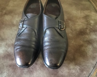 Monk Strap Shoes • Freeman • 1960s • Brown Pebbled Leather • Single Strap & Buckle • Mens Size 8 • Blücher Derby Balmorals