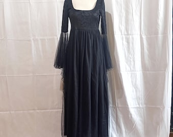 Vintage 90s Eternal NYC • Whimsigoth Vampirecore • Black Mesh • Maxi Dress • Angel Trumpet Sleeves • Renaissance • Medium