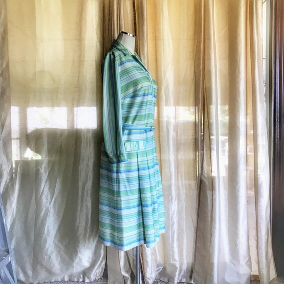 Striped Shirt Dress • 1970s Shirtdress • Drop Wai… - image 2