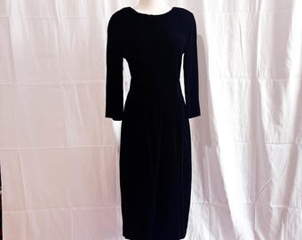 Vintage 1980s -  1990s Black Velvet Midi Dress • Carol  Reed • Party / Cocktsil Dress • Union Made  • Medium