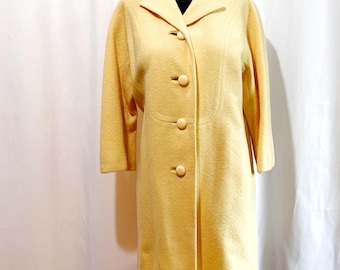 Vintage 1950s Pierre Gallon Joseph Stein • Yellow Wool Coat • Bracelet Sleeve • Spring Autumn Fall
