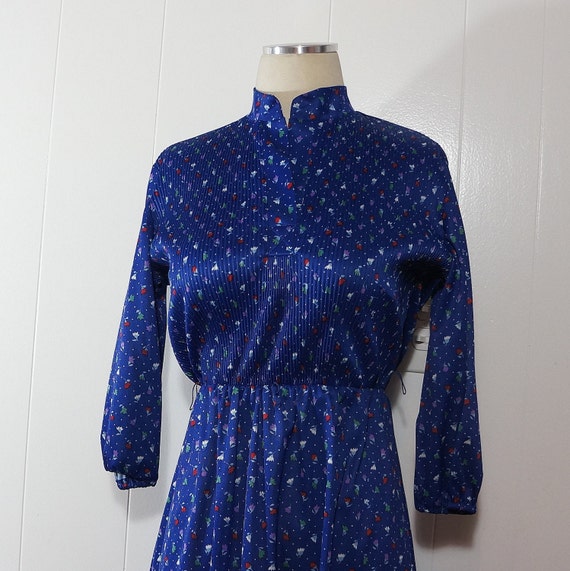 Blue Calico Dress • 1970s • Secretary • SMALL • R… - image 4