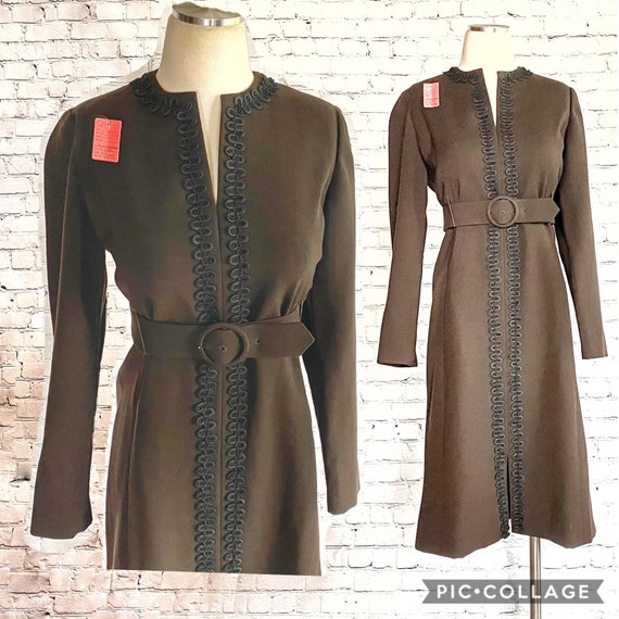 Brown Wool Sheath Dress • 1960s • Long Sleeve • B… - image 1