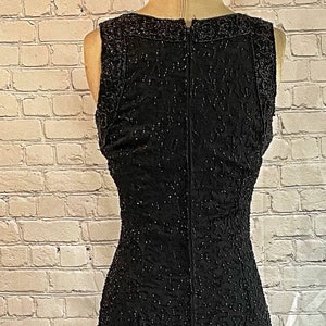 Beaded Sheath Dress 1980s Sheer Black Glass Beads on Silk New Years Eve NYE Formal Gown Special Occassion Heavily Beaded Trim image 6