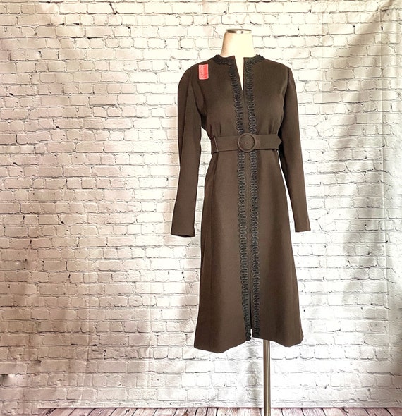 Brown Wool Sheath Dress • 1960s • Long Sleeve • B… - image 2