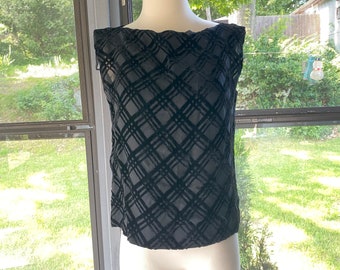 1950s Black Burnout Velvet Top – Gothic Rayon Silk Blouse, Small