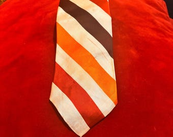 Vintage 1970s • Raw Silk Tie • Berkley Cravats • Wide Stripe • Wide Diagonal Necktie • Boutique Menswear • Fall Brown Pumpkin Rust Cream