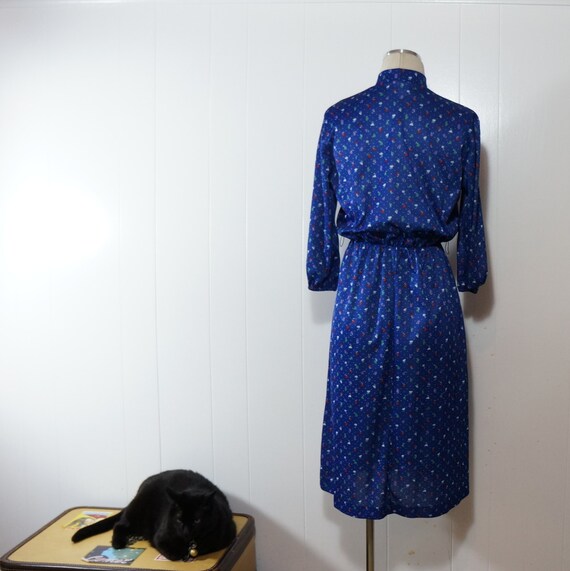 Blue Calico Dress • 1970s • Secretary • SMALL • R… - image 3