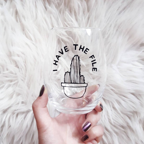 I Have the File cactus stemless wine glass - Janet, The Good Place gift