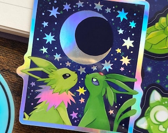 Alien Kitties ~ Poke Shiny Eeveelutions Jolteon and Espeon Holo Vinyl Sticker