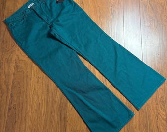 Vintage Newport News Jeanology flared jeans voor dames, maat 12, turquoisegroen, wijde pijpen, nieuw met prijskaartje.