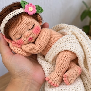 Virkmönster för realistiska babydockamönster i PDF-format, amigurumi för nyfödda, steg-för-steg-fotohandledning