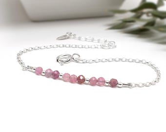 Dainty Pink Tourmaline Bracelet: Sterling Silver Minimalist Gemstone Jewellery