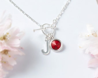 Personalised Birthstone Toggle Necklace, Sterling Silver | JENNA | Birthstone Jewellery Gift for Her,