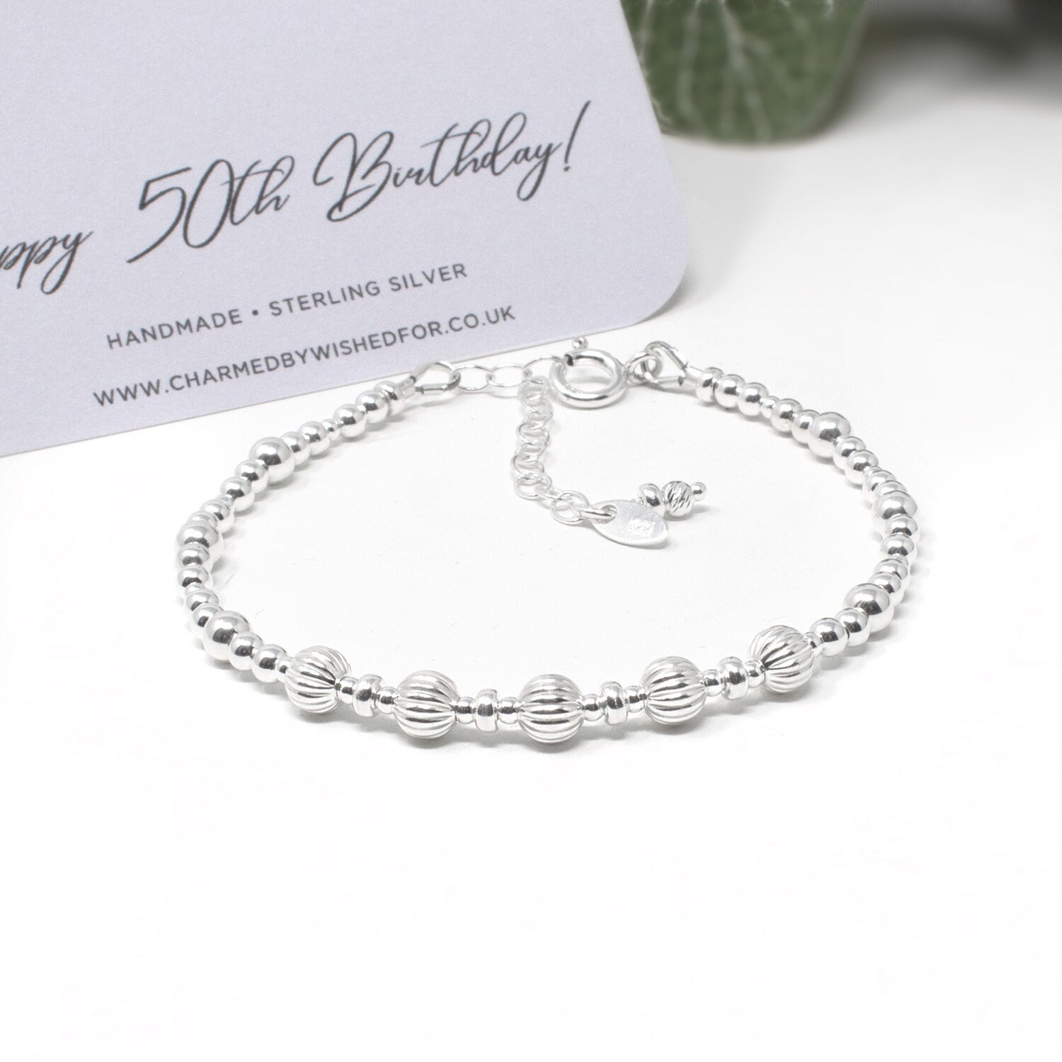 50th Birthday Bracelet, Sterling Silver 50 Gift for Her