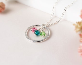 Family Birthstone Eternity Circle Necklace | ESME | Sterling Silver Gift for Mum, Mothers Necklace