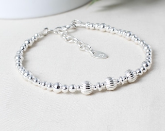 30th Birthday Bracelet, Sterling Silver 30 Gift for Her, 'EVIE', Womens 30th Jewellery Bead Bracelet, Optional Birthstone
