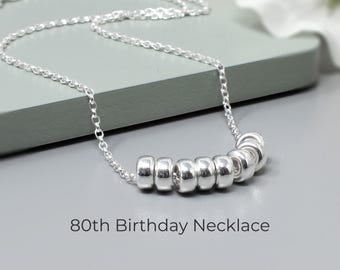 80th Birthday Necklace: Sterling Silver Beads for 8 Decades