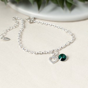 Heart and Birthstone Bracelet, Sterling Silver Custom Birthstone Jewellery image 3