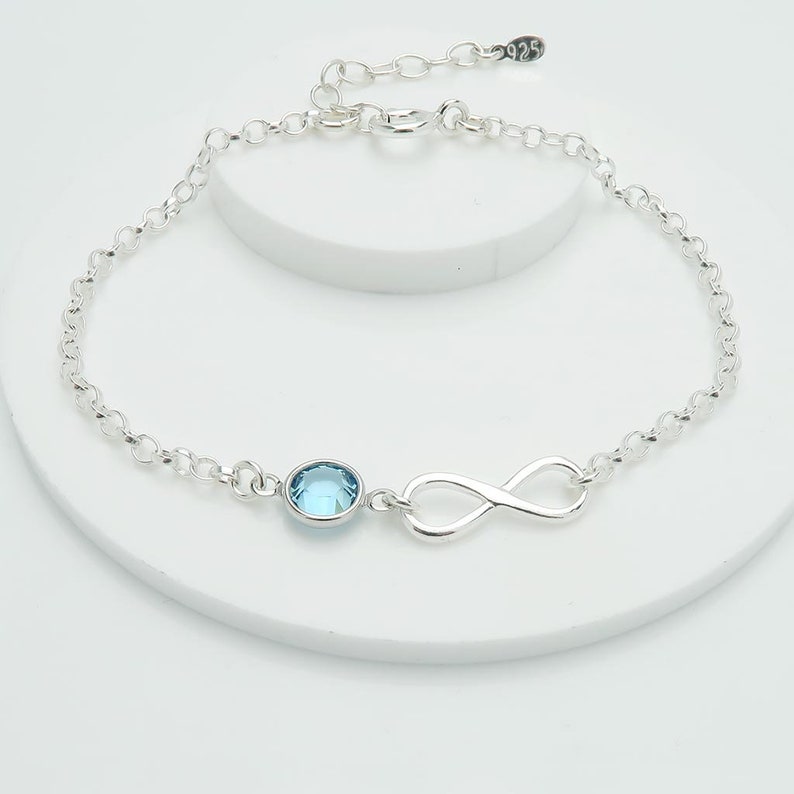 Birthstone Infinity Bracelet, personalised silver bracelet, gift for her, bridesmaids gift image 3