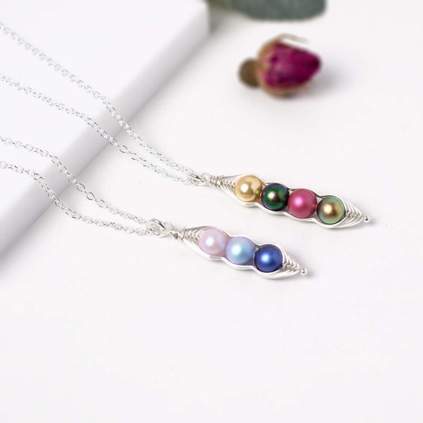 Peapod Necklace, Sterling Silver and Pearl Personalised Peas in a Pod Necklace