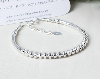 21st Birthday Bracelet, Sterling Silver 21 Gift for Her | KATE | Stacking Bead Bracelet, Optional Birthstone
