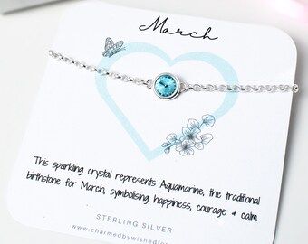 March Birthstone Bracelet | PHOEBE | Sterling Silver Birthday Bracelet, Aquamarine Colour