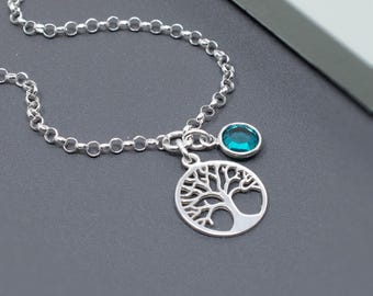 Sterling Silver Tree Bracelet with Birthstone, Tree of Life Jewellery