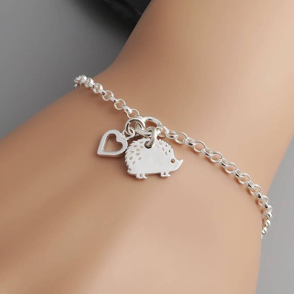 Hedgehog Bracelet, Sterling Silver Charm Bracelet for Women