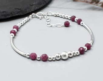 Ruby Bracelet, Sterling Silver July Birthstone Jewellery, Natural Gemstone Gift for Her