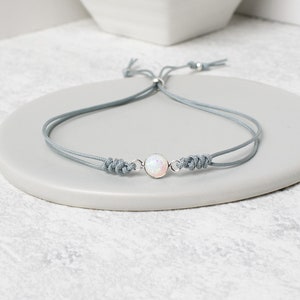 Opal Bracelet, Sterling Silver Adjustable Cord Friendship Bracelet, Minimalist Gift for Her