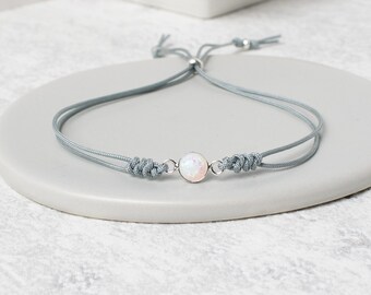 Opal Bracelet, Sterling Silver Adjustable Cord Friendship Bracelet, Minimalist Gift for Her