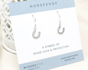 Sterling Silver Horseshoe Earrings, Good Luck gift for her