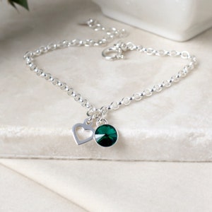 Heart and Birthstone Bracelet, Sterling Silver Custom Birthstone Jewellery image 2