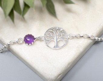 Tree of Life Bracelet, Sterling Silver Birthstone gift for her, Genuine Gemstones