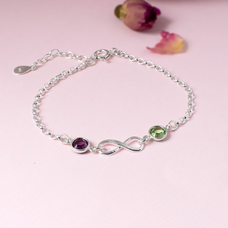 Birthstone Infinity Bracelet, personalised silver bracelet, gift for her, bridesmaids gift image 5