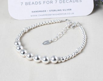 70th Birthday Bracelet | BEATRICE | Sterling Silver 70 Gift for Her, Optional Birthstone, Womens Milestone Bead Bracelet