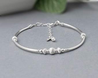 Sterling Silver Bracelet, Slim Bead Bracelet, 925 Silver Stacking Bracelets, 'LINA'