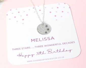 30th Birthday Stars Necklace, Sterling Silver 30th Gift for Her