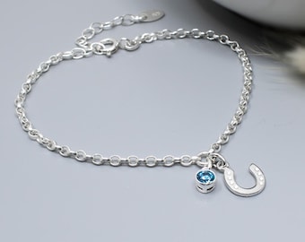 Lucky Horseshoe Bracelet with Birthstone, Sterling Silver Jewellery