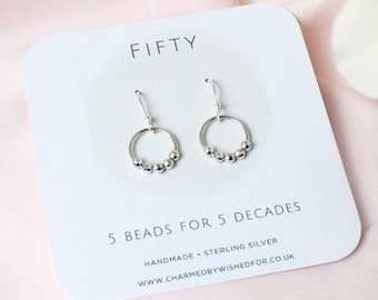 50th Birthday Earrings, Sterling Silver 50 Gift for Women, Anniversary Gift