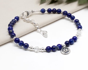Lapis Lazuli Bracelet with Lotus Flower, Sterling Silver Jewellery