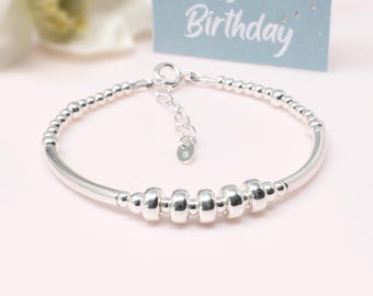 50th Birthday Bracelet | KATE | Sterling Silver 50 Gift for Her, Optional Birthstone, Womens Fifty Bead Bracelet