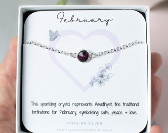 February Birthstone Bracelet | PHOEBE | Sterling Silver Birthday Bracelet, Amethyst Colour