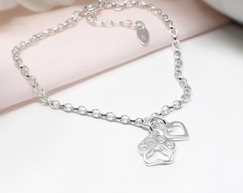 Sterling Silver Paw Print Bracelet, Animal & Pet Lover Gift