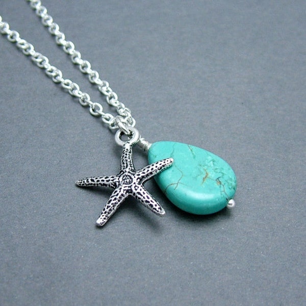 Starfish Necklace with Turquoise Teardrop
