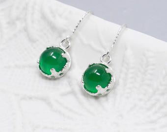 Green Onyx Sterling Silver Earrings: May Birthstone Gemstone Drops