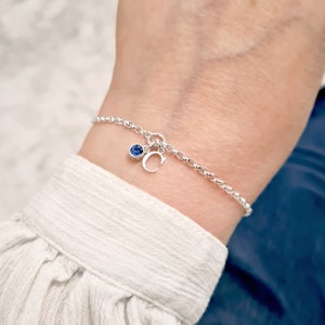 Dainty Initial & Birthstone Bracelet | CHLOE | Sterling Silver, Personalised Charm Bracelet, Birthstone Gift for Her