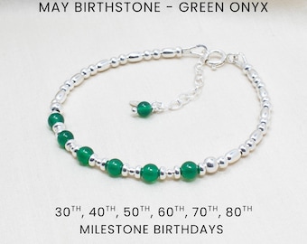 60th Birthday Bracelet May Birthday, Sterling Silver Gemstone Gift for Her, 30th, 40th, 50th, 70th, 80th Birthstone Jewellery